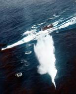 Asisbiz Sinking of German submarine U 850 under attack by a USS Bogue (CVE 9) North Atlantic Ocean 20th Dec 1943 80 G 209585