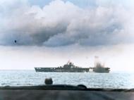 Asisbiz USS Bunker Hill (CV 17) is near missed by a Japanese bomb during the air attacks of 19th Jun 1944 80 G 366983