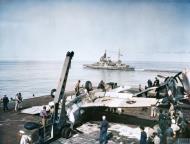 Asisbiz Fleet Air Arm Hellcat crash aboard HMS Khedive with HMS Queen Elizabeth off Miyako Island 4th May 1945 IWM A28933