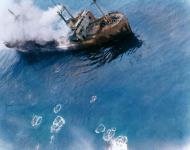Asisbiz Japanese freighter under air attack near Amakasu Japan by USS Cowpens (CVL 25) on 15th July 1945 80 G 490161