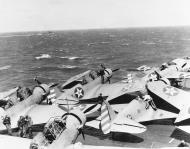 Asisbiz Grumman F4F 3 Wildcat VF 6 Black F8 and F3 with TBD 1 Devastator torpedo planes Enterprise (CV 6) 11th April 1942 80 G 16518b