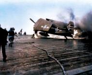 Asisbiz Grumman F6F 5N Hellcat VFN 90 White 24 fuel tank rupture aboard USS Enterprise (CV 6) 01