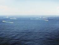 Asisbiz USS Enterprise (CV 6) and destroyers of task force 16 maneuvering during air attack 26th Oct 1942 80 G 304510