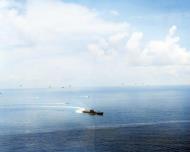 Asisbiz USS Enterprise (CV 6) and destroyers of task force 16 maneuvering during air attack 26th Oct 1942 80 G 304520