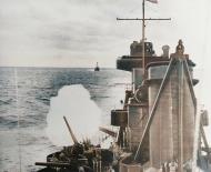 Asisbiz USS Northampton (CA 26) firing her after eight inch guns during raid on Wotje Marshall Is 1st Feb 1942 NH 50942