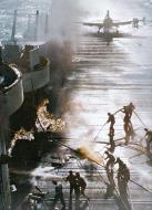 Asisbiz USS Essex (CV 9) after a Hellcat drop tank burst flames engulfing the flight deck 16th Dec 1944 03
