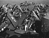 Asisbiz Vought F4U 1D Corsairs and F6F Hellcats of Air Group 83 aboard USS Essex (CV 9) during the Okinawa Campaign 1945