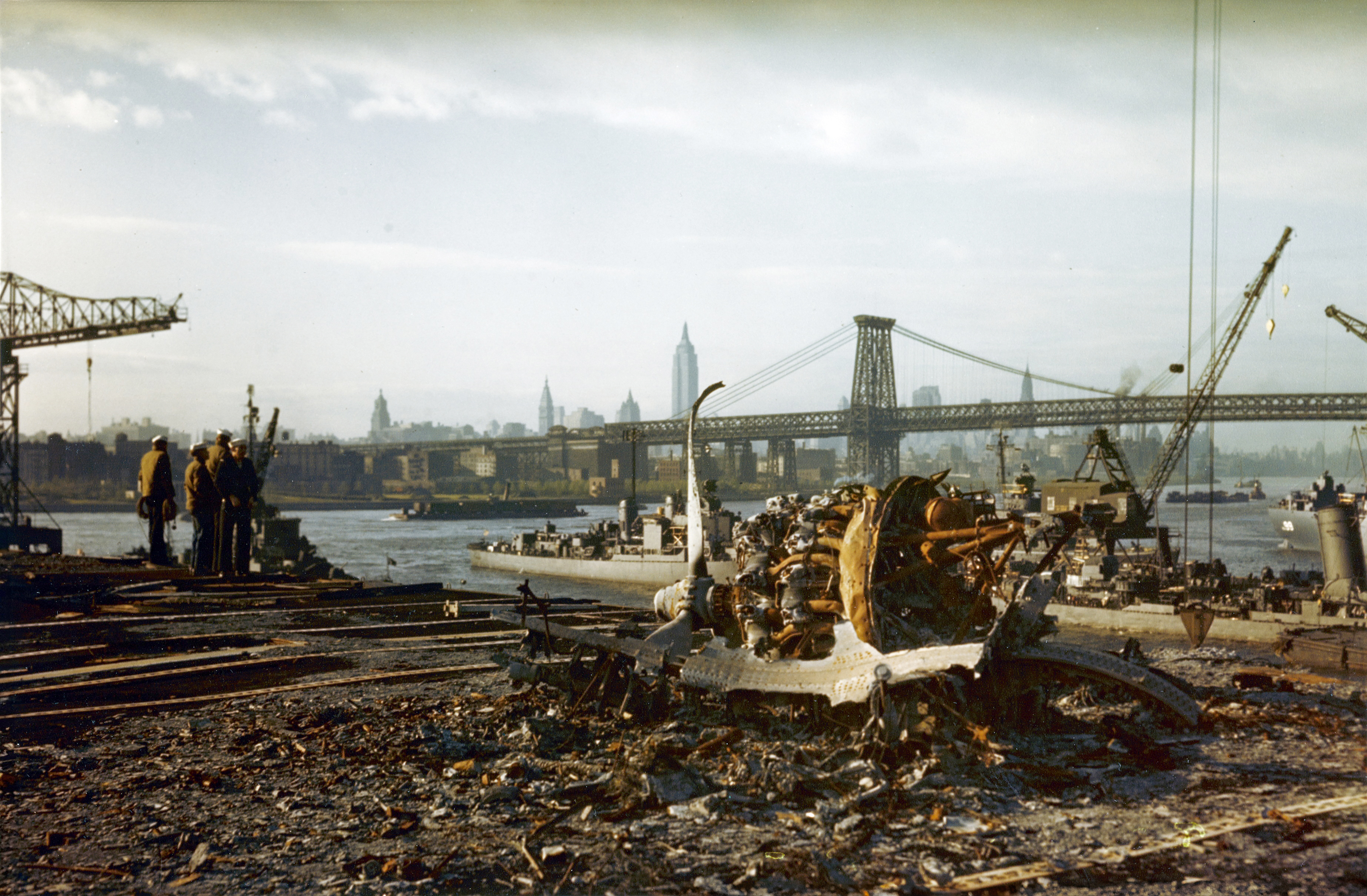 USS Franklin (CV 13) taken as she arrived at the New York Navy Yard for repairs 28th Apr 1945 80 G K 5064