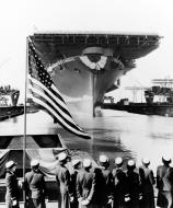 Asisbiz USS Franklin (CV 13) being lunched at Newport News Virginia on 14th Oct 1943 NH 75635