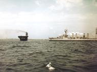 Asisbiz USS Franklin (CV 13) steams past the light cruiser USS Marblehead (CL 12) in New York Harbor 28th April 1945