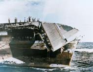 Asisbiz USS Hornet II (CV 12) showing damage received in a typhoon on 5th June 1945 80 G 700122
