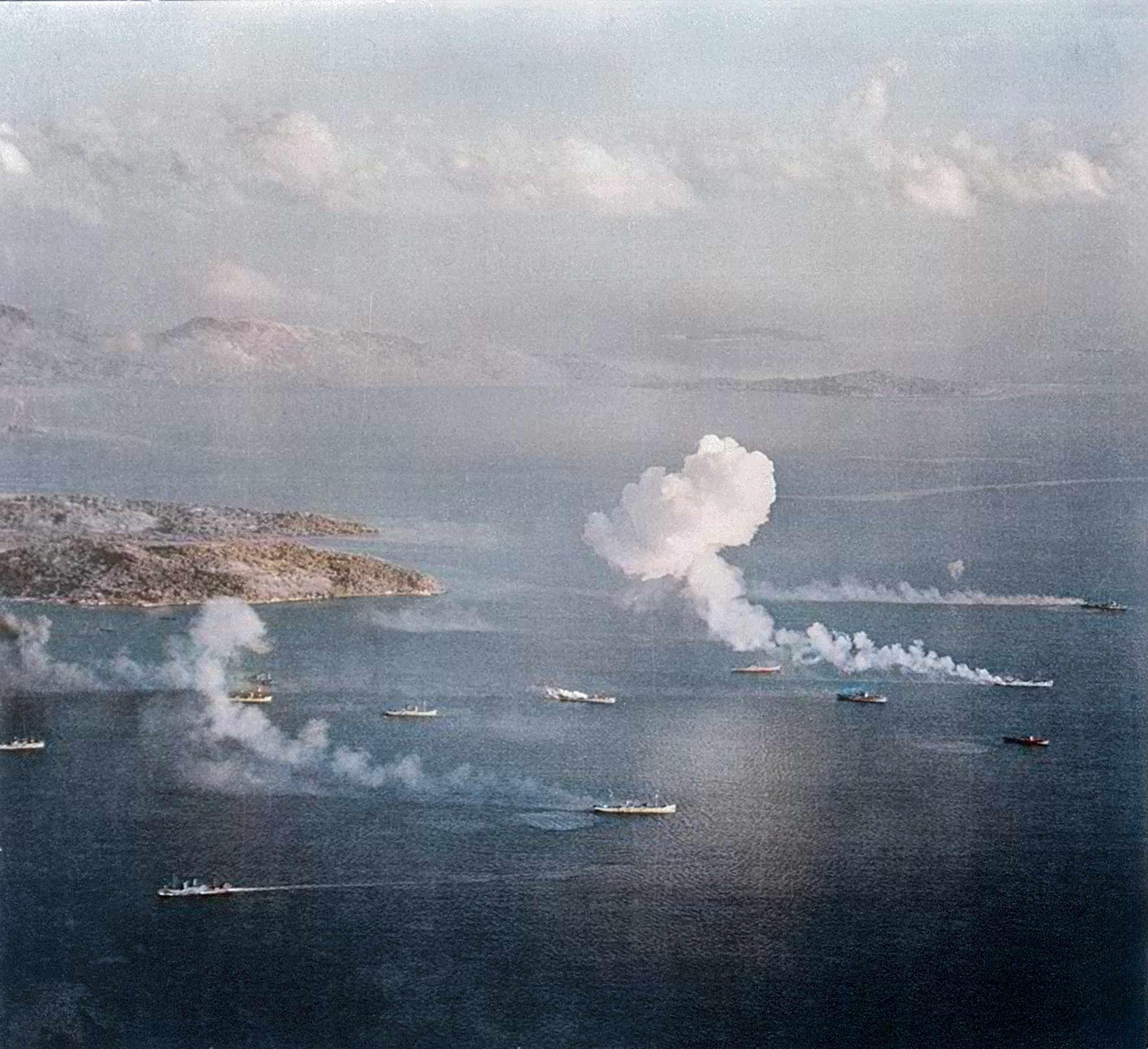 Japanese shipping taken at 2500ft receives pasting during large raid on Truk on 16 Feb 1944 58931AC