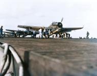 Asisbiz Grumman TBF Avenger being launched from USS Langley (CVL 27) near Nansei Shoto off China coast 10th Oct 1944 80 G 284082