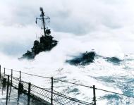 Asisbiz USS Lyman K Swenson (DD 729) as she rides out Typhoon Cobra seen from USS Brush (DD 745) 13th Jan 1945 NH 89376