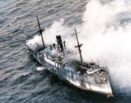 Asisbiz Japanese cargo ship that was attacked by USS Lexington II (CV 16) planes off Saipan 14th June 1944 80 G 236902