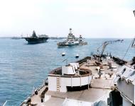 Asisbiz USS Iowa (BB 61) moored in an east coast harbor with USS Lexington II (CV 16) on 13th May 1943 80 G 238839