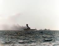 Asisbiz USS Lexington (CV-2) explosion amidships after being hit by torpedoes and bombs Battle of the Coral Sea 8th May 1942 80 G 16668