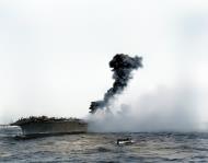 Asisbiz USS Lexington (CV-2) explosion amidships after being hit by torpedoes and bombs Battle of the Coral Sea 8th May 1942 80 G 7406