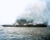 Asisbiz USS Lexington (CV-2) explosion amidships after being hit by torpedoes and bombs Battle of the Coral Sea 8th May 1942 NH 51382