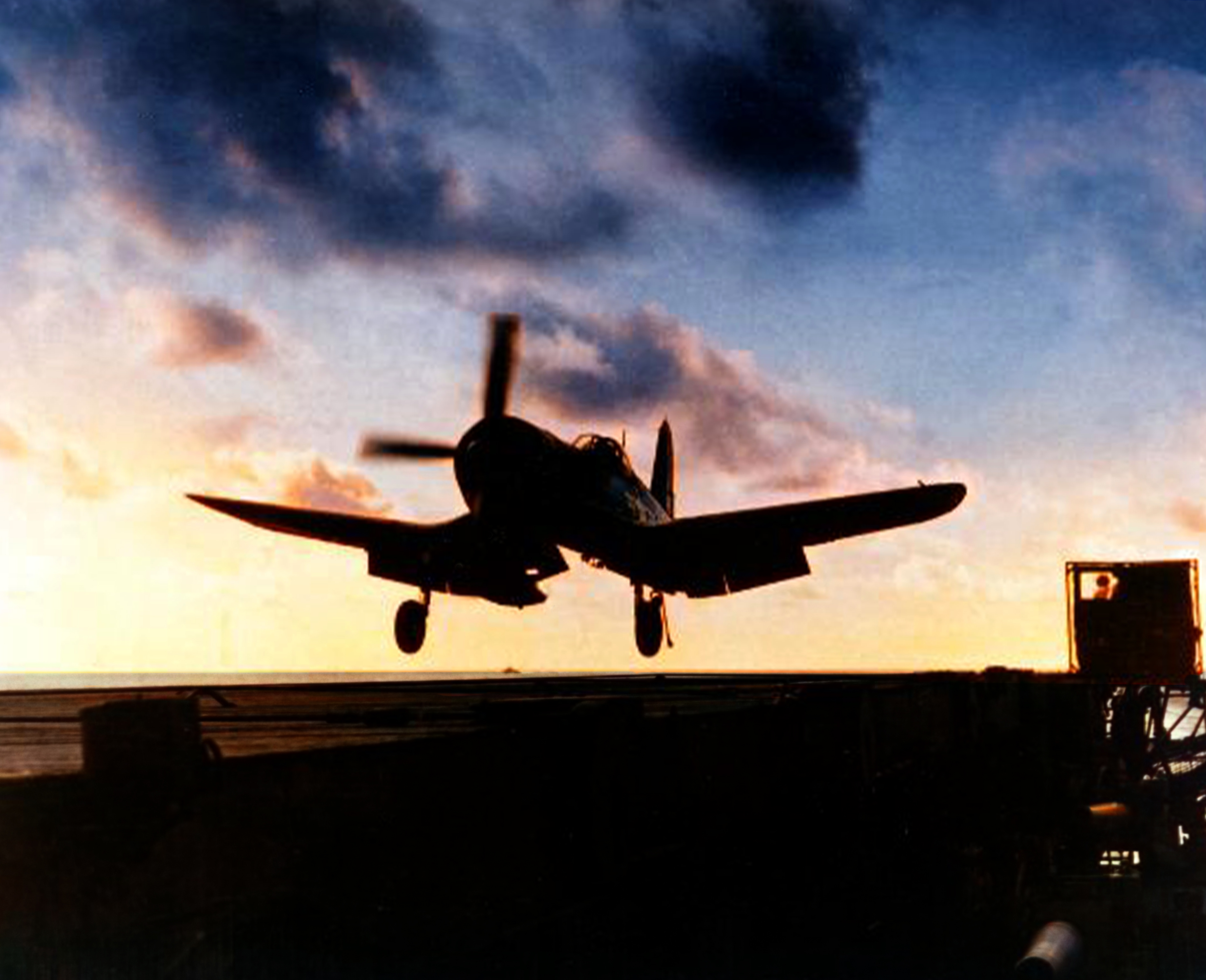 Vought F4U 4B Corsair of VF 114 landing after strikes on North Korean targets 19th Oct 1950 80 G 420942
