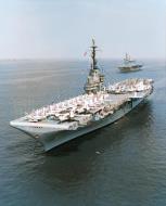 Asisbiz USS Randolph (CVA 15) at her assigned anchorage in Hampton Roads Virginia during Naval Review 12th June 1957 NH 97490