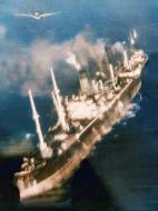 Asisbiz German freighter La Plata being attacked by USS Ranger F4F 4 Wildcat piloted by Lt WW Taylor off Bodo Norway 4th Oct 1943 Wiki1