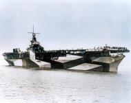 Asisbiz USS Ranger (CV 4) as she lies at anchor with crew members lining her deck 01