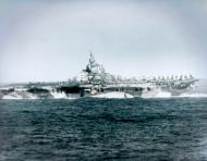 Asisbiz USS Ticonderoga (CV 14) with all fires out after being hit twice by Kamikazes Formosa 21st Jan 1945 80 G 373726