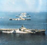 Asisbiz USS Wasp, USS Yorktown, USS Hornet II, USS Hancock, USS Ticonderoga, and USS Lexington, anchored at Ulithi 1945 01