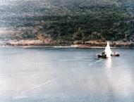 Asisbiz Japanese Cargo Ship SS Shoun Maru under attack by USS White Plains (CVE 66) aircraft off Rota Island Marianas 23rd Jun 1944 NH 95565