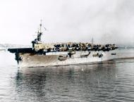 Asisbiz USS White Plains (CVE 66) in San Diego Harbor California 8th March 1944 viewed by USS Salvo Island (CVE 78) 80 G 381866