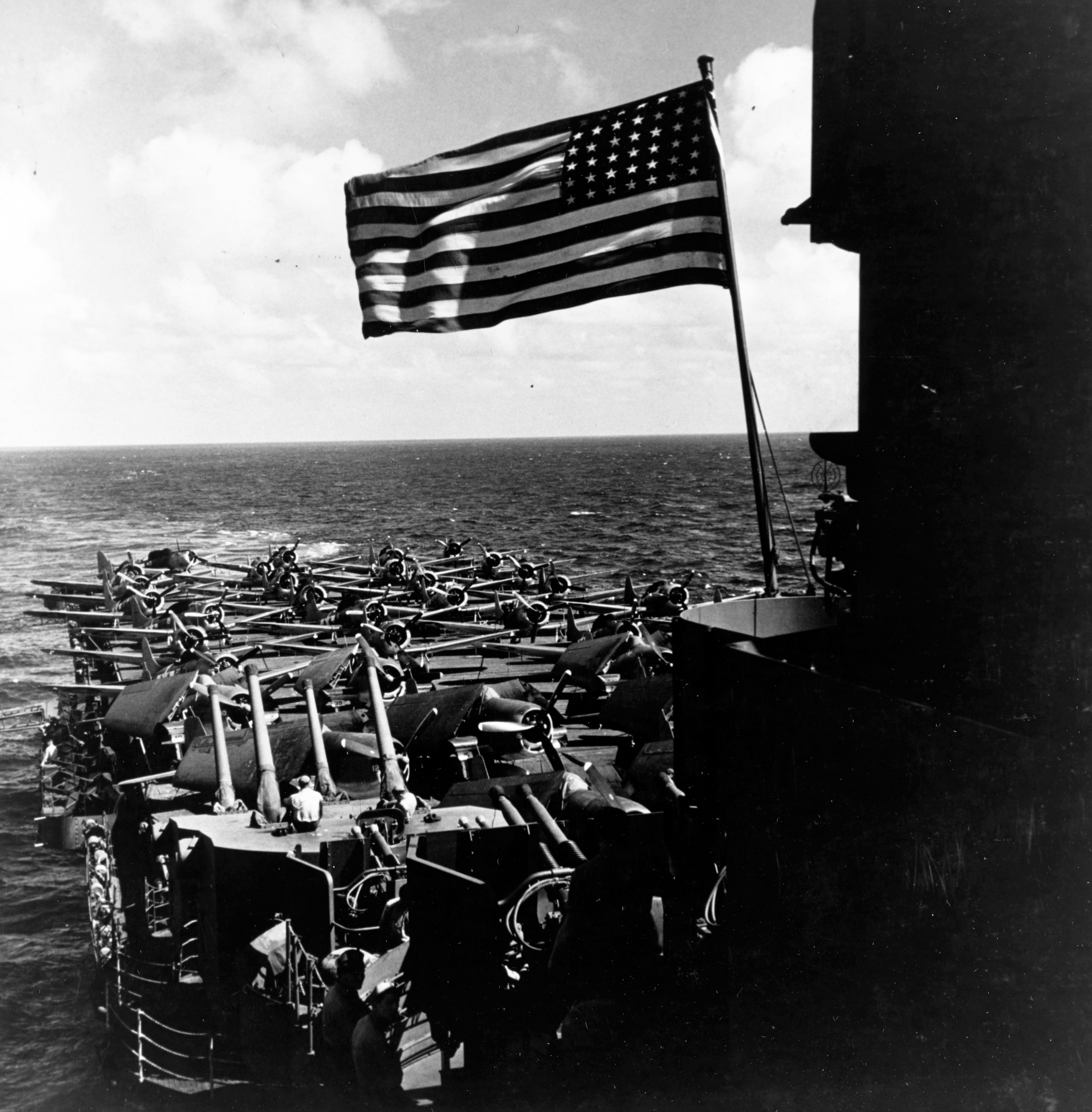 Grumman F6F 3 Hellcat and Douglas SBD 5 Dauntless aboard a carrier Marshall Islands raids 4th Dec 1943 80 G 419958