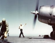 Asisbiz Grumman F4F Wildcat is positioned on the catapult aboard USS Yorktown II (CV 10) Atlantic June 1943 80 G K 15262