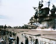 Asisbiz USS Yorktown II (CV 10) F6F lands without tail hook aboard during strikes on the Bonins 24th July 1944 80 G 248437