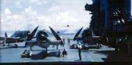 Asisbiz USS Yorktown II (CV 10) prepares to launch a Hellcat as one tries to land 01