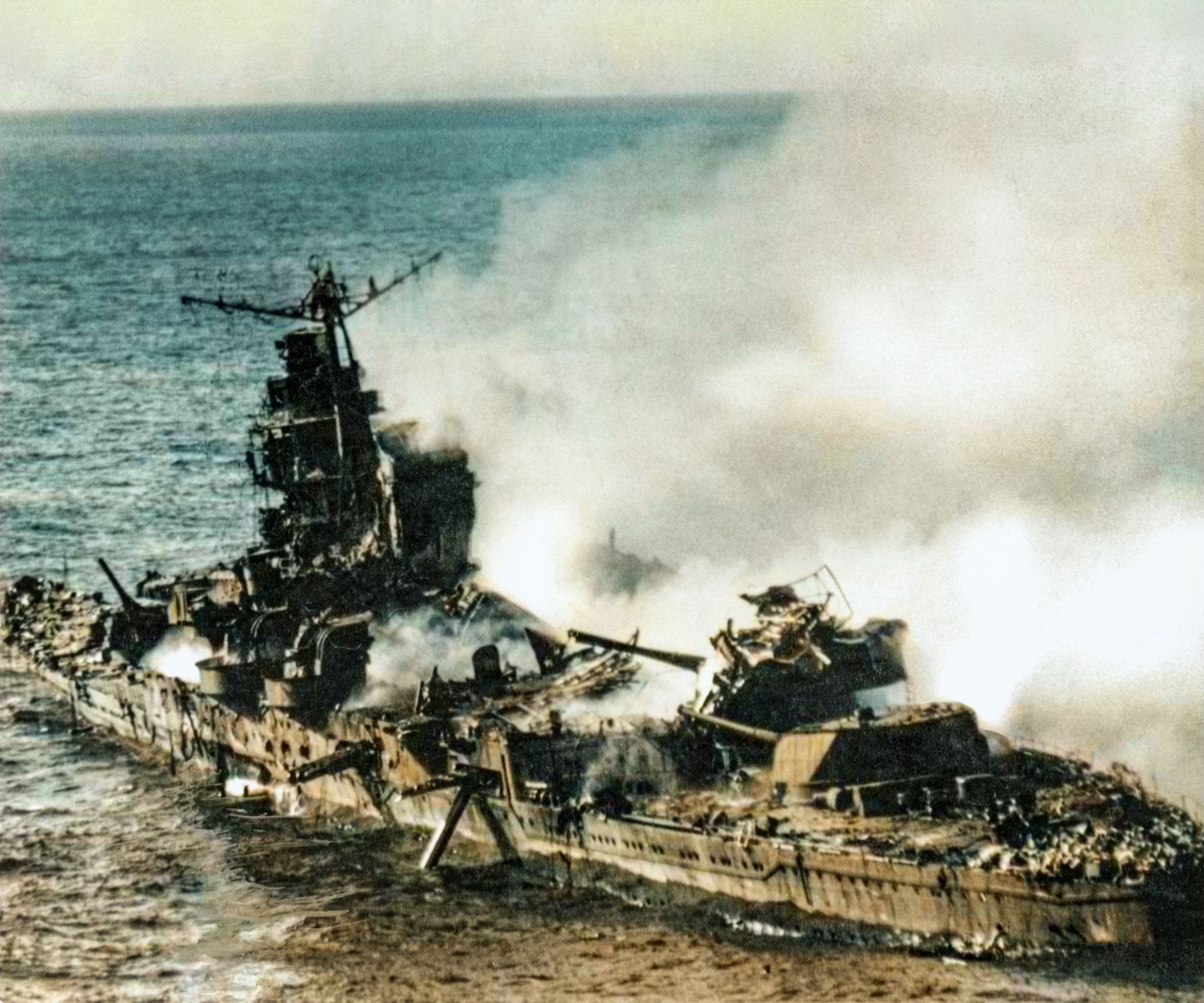 Japanese heavy cruiser Mikuma bombed by planes from Enterprise and USS Hornet 6th June 1942 80 G 414422