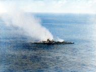 Asisbiz Japanese heavy cruiser Mikuma dead in the water and burning Battle of Midway on 6th June 1942 asisbiz color
