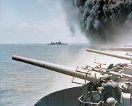 Asisbiz USS Astoria (CA 34) steams by USS Yorktown (CV 5) shortly after the carrier had been hit Midway 4th Jun 1942 80 G 312019